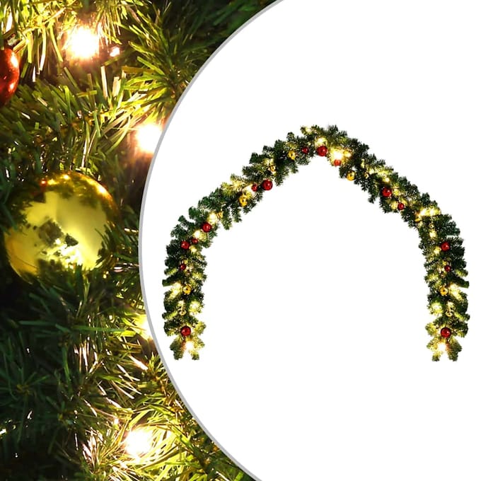 vidaXL - Kerstslinger - versierd - met - kerstballen - en - LED-lampjes - 5 - m