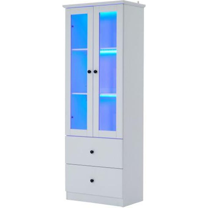 Vitrine LED - Moderne - 165 cm - Blanc Mat - 2 Tiroirs - Télécommande 16 Couleurs blanc
