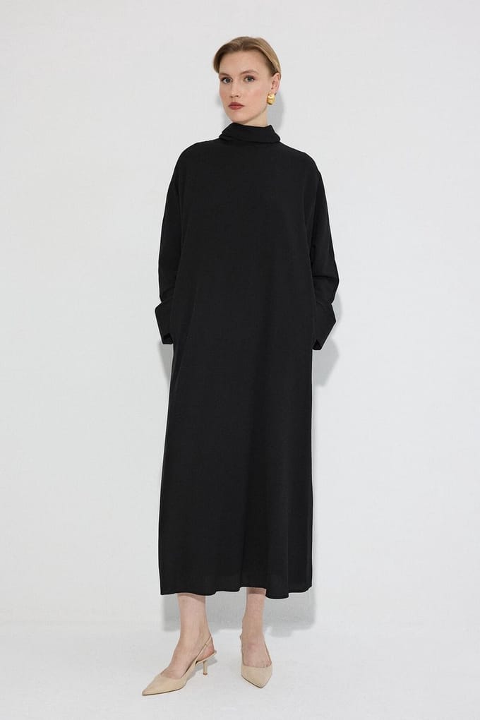 Touché Privé - Viscose jurk met crinkle-effect - Zwart - Dames