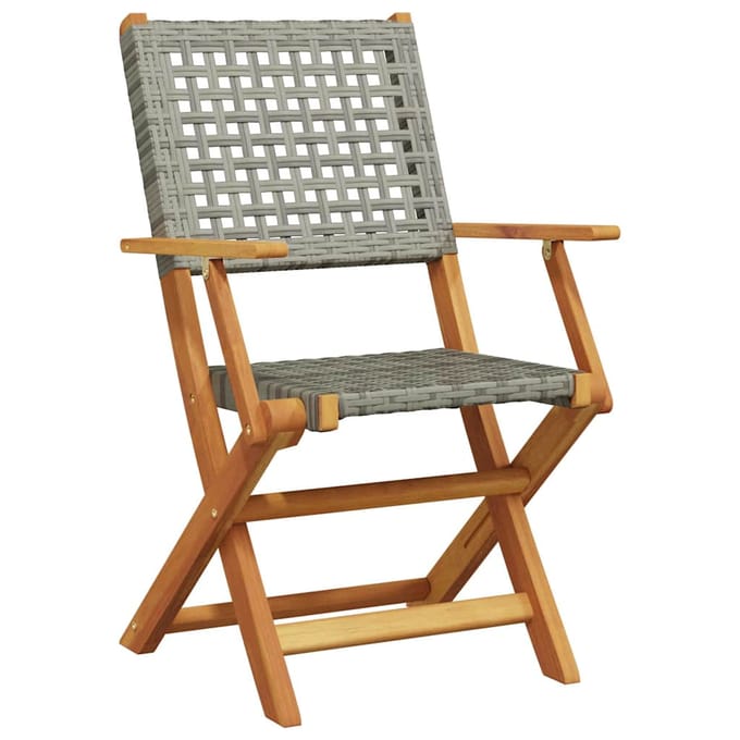 vidaXL - Opklapbare - stoelen, - 8 - stuks, - grijs, - van - polyrotan - en - massief - hout.