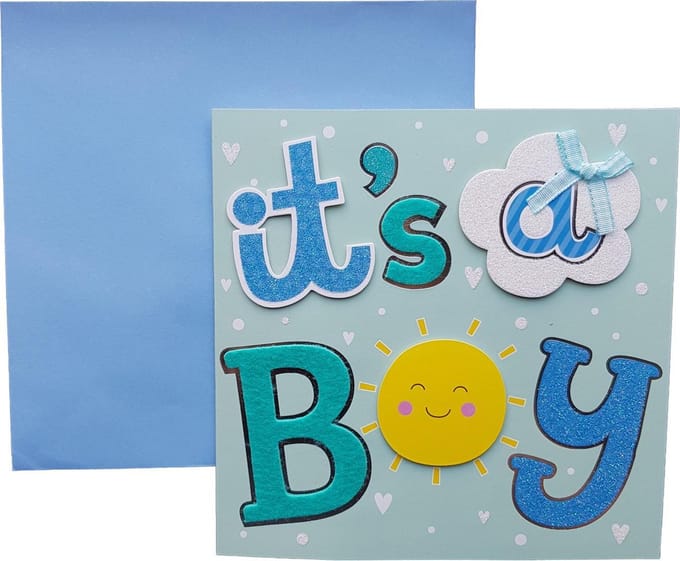Wenskaart geboorte jongen "It's a boy sun"
