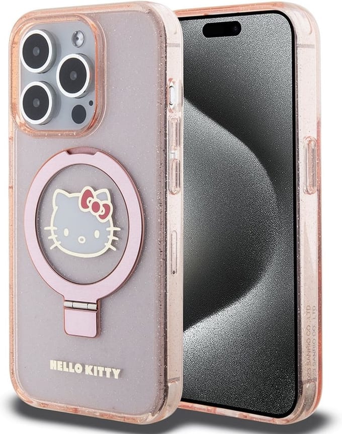 Hello - Kitty - Ringstandaard Glitter Electrop Logo MagSafe-hoesje voor iPhone - 15 - Pro - Roze