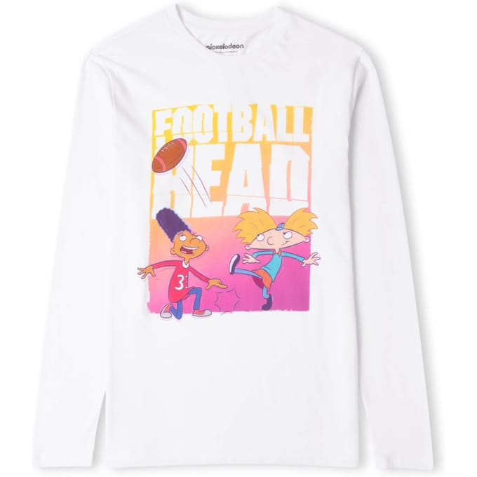 Nickelodeon Hey Arnold Football Head Men's Long Sleeve T-Shirt - White - L