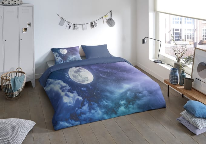 Pure dekbedovertrek maan met sterrenhemel - 1 persoons 140x200/220 cm - Multi - Microvezel