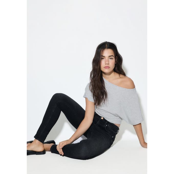 Stradivarius Jeans skinny mid waist  VERBLEEKTE ZWARTE WASSING 44