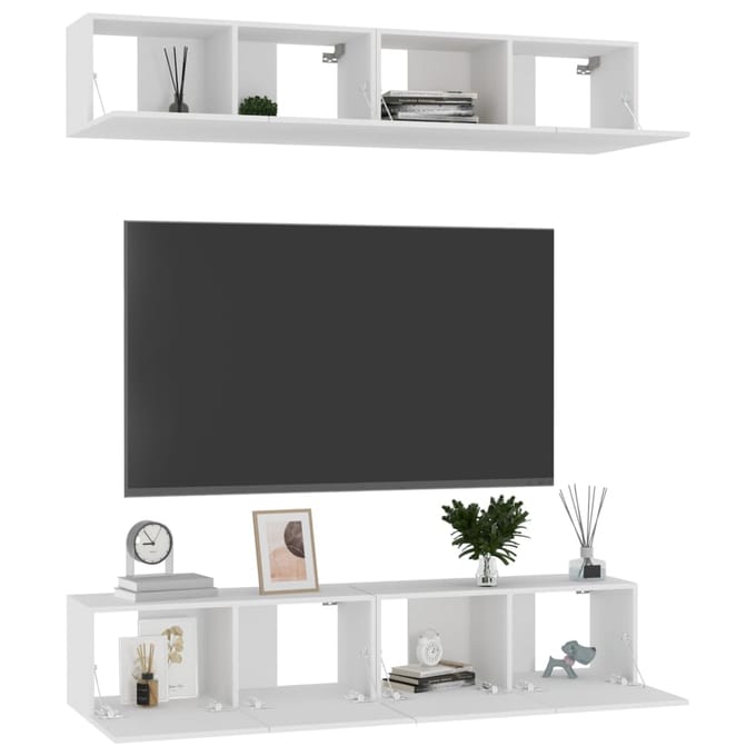 vidaXL - Tv-meubelen - 4 - st - 80x30x30 - cm - bewerkt - hout - wit