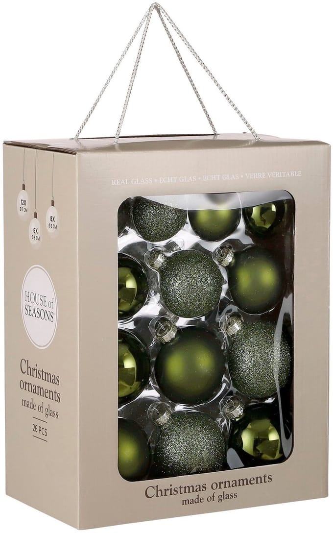 Mica Decorations Kerstballen Set - 26 Stuks - Ø7 cm - Glas - Donkergroen