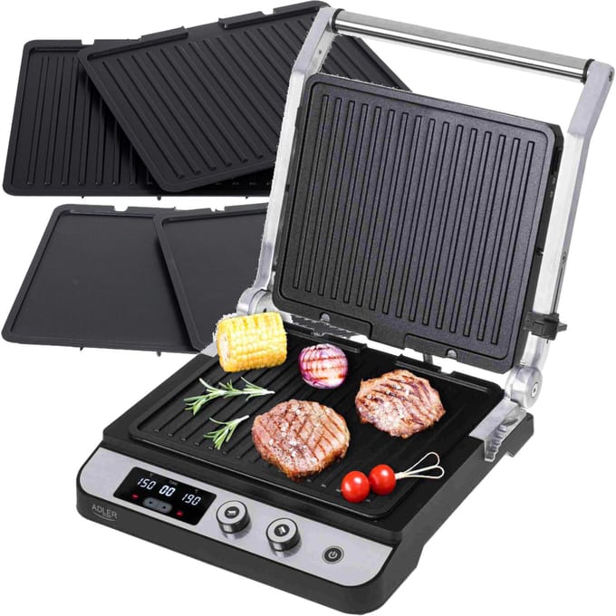 Elektrische grill Uitschuifbare antiaanbaklaag 3000W, timer, LED-paneel, temperatuurregeling, bordverwijdering