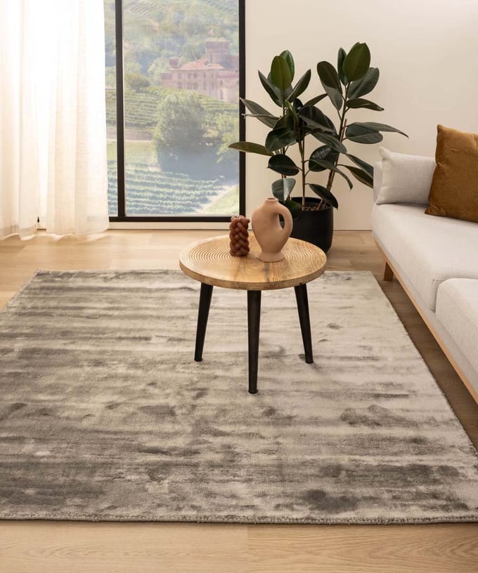 Viscose vloerkleed vierkant - Pearl zilver 100x100
