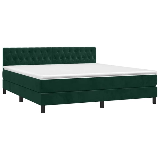 vidaXL - Boxspring - met - matras - en - LED - fluweel - donkergroen - 180x200 - cm