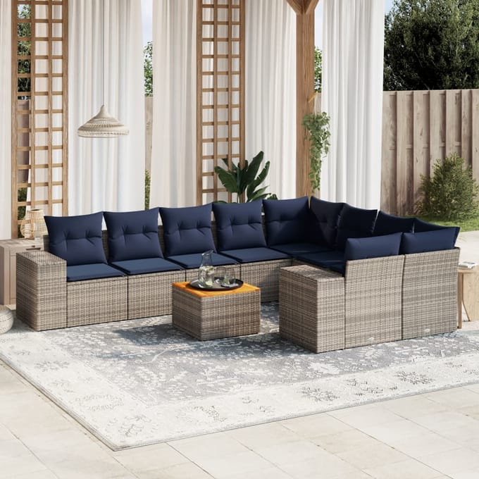 vidaXL - 10-delige - tuinbankset - met - kussens, - grijs - polyrotan