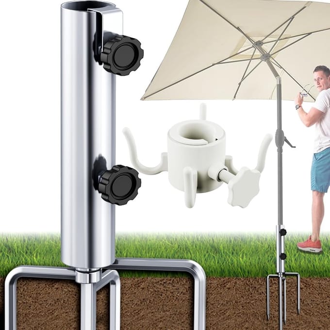 Robuuste Parasolstandaard met XL Diameter, Verstelbare Grondanker en 4 Haringen voor Stabiliteit en Gebruiksgemak