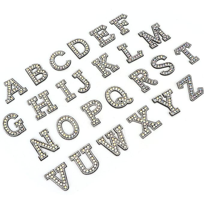 26 Pièces Applique Lettre Strass Tissu Non-tissé Vêtements Sacs Patchs Accessoires gray