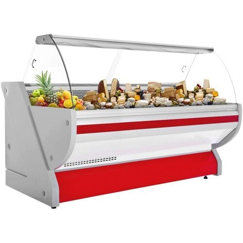 GGM Gastro Kühl-/ Fleischtheke - 2500mm - Rot - mit Fleischlicht & beleuchteter Frontblende