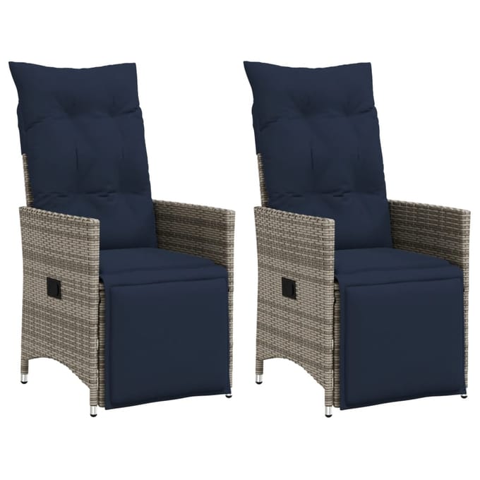 vidaXL - Tuinstoelen - 2 - st - verstelbaar - met - kussens - poly - rattan - grijs