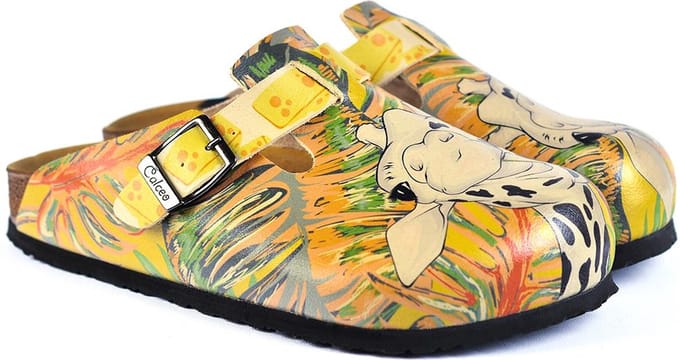 GOBY Clogs met Girafprint – Handgemaakt – Hoge Kwaliteit – Maat 35