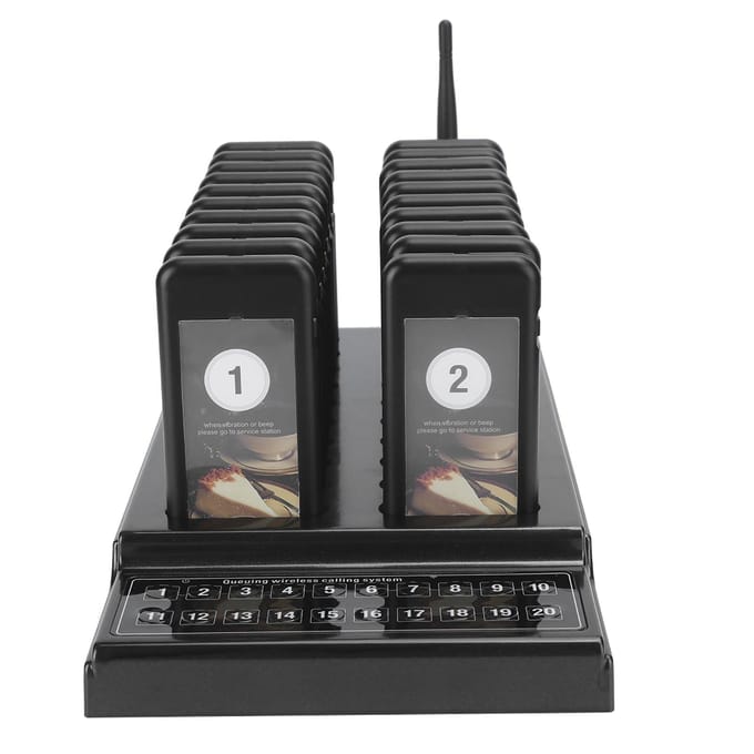 Bip d'appel de restaurant Système d'appel sans fil Récepteur 20 canaux avec indicateur de charge UK Plug black