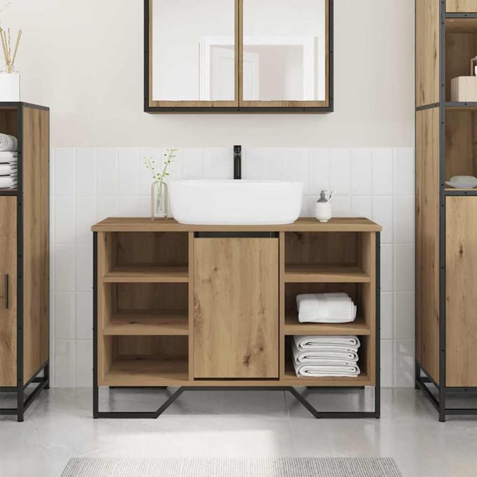 vidaXL - Wastafel - kabinet - voor - de - badkamer - Artisan - Eiken - 91 - x - 35 - x - 60 - cm