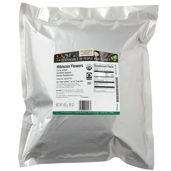 Frontier Co-Op, Organic, Cut & Strained Hibiscus Flowers, 453G (16Oz) black