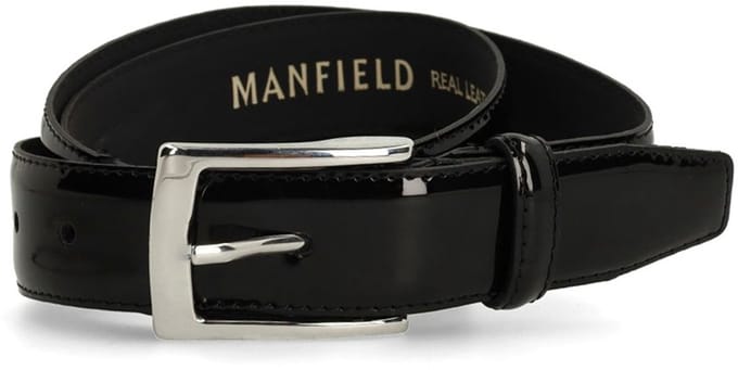 Manfield - Heren - Zwarte lakleren riem - Maat 085