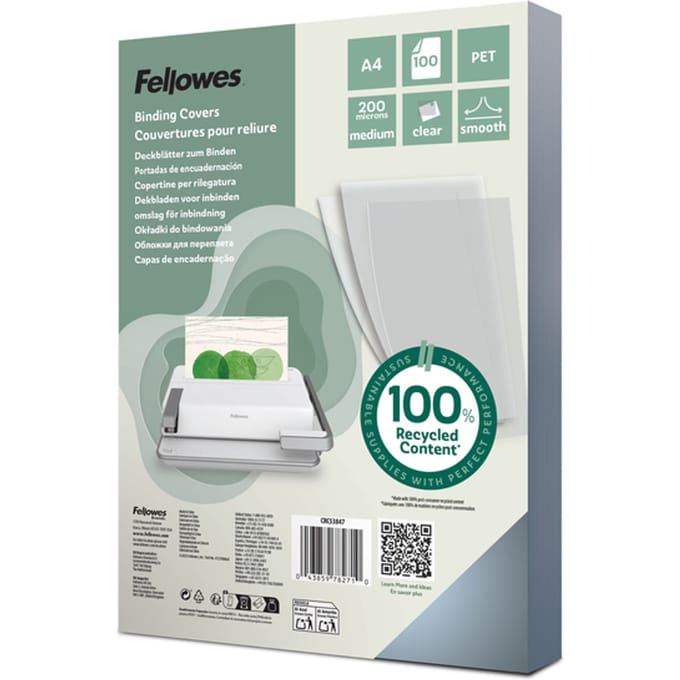 Voorblad Fellowes A4 PET 200 micron recycled transparant