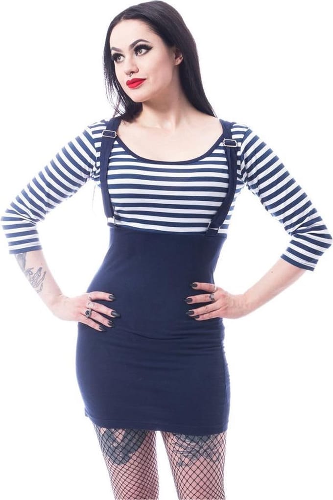 Rockabella - COMPASS Kokerjurk - 3XL - Blauw/Wit