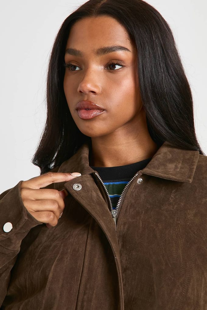 boohoo Dames Oversized Faux Suede Jas | Chocoladebruin | Maat: 38