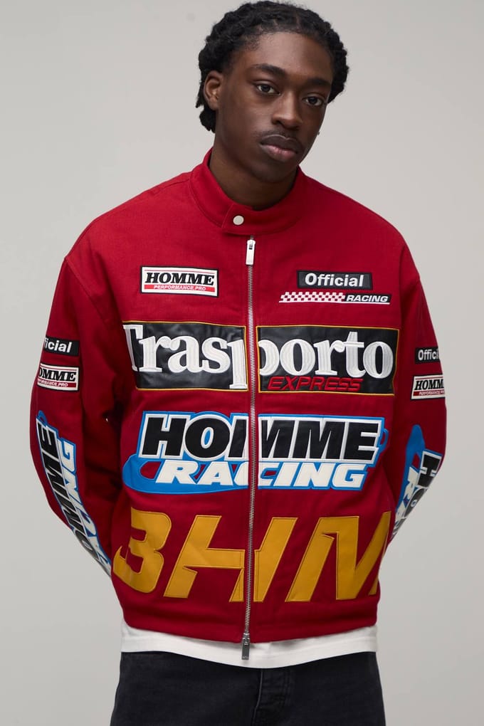 Ruimvallend Twill Motorjack Met Applicatie | Red | Size Medium
