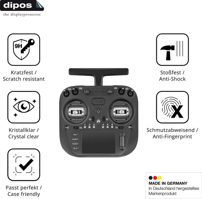 dipos – 2x Pantserfolie geschikt voor Radiomaster TX15 Max | 9H Screenprotector
