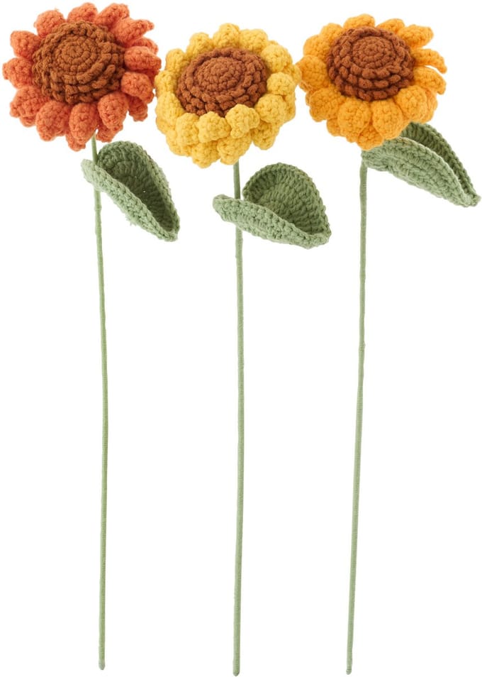 J-Line kunstbloem Zonnebloem Gehaakt - polyester - geel/oranje - set van 3