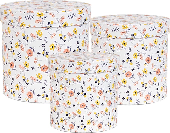 Clayre & Eef Opbergdoos Set van 3 Ø 19x19 / Ø 17x17 / Ø 15x15 cm Wit Karton Bloemen