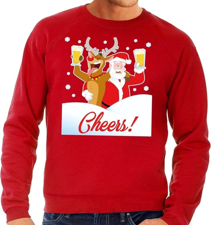 Foute kersttrui cheers met dronken kerstman rood voor heren S