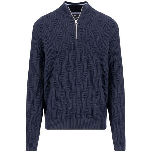Fynch-Hatton Trui Troyer Zip Modern Diagonal Texture Navy / male