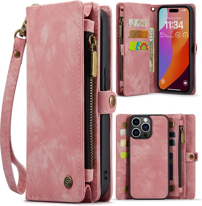 Solidenz hoesje geschikt voor iPhone 15 Pro Max – wallet met pasjeshouder – roze