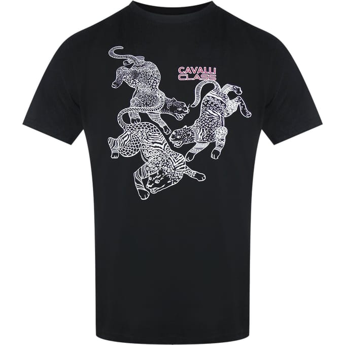 Cavalli Class Paisley Leopards-logo Zwart T-shirt