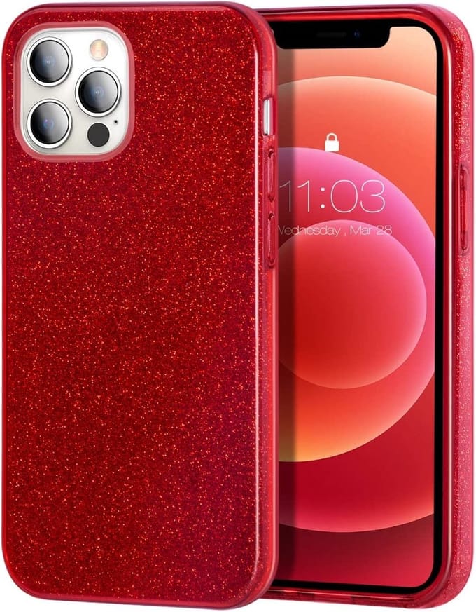 Geschikt voor iPhone 13 Pro hoesje glitter backcover – Rood – oTronica