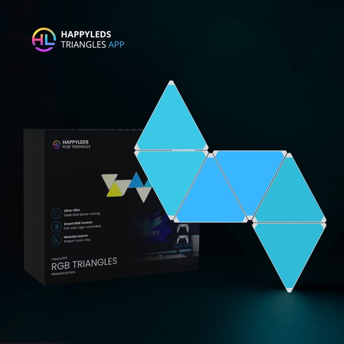 HappyLEDS® Triangle LED Lights - Wandlamp Binnen – RGB LED Verlichting - Gaming Accesoires – Triangle Led Panelen - Google Home & Alexa - 6 Stuks