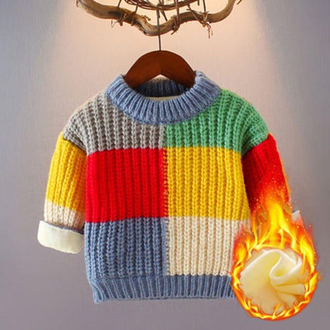 Pull pour garçon avec velours d'hiver et base en tricot épais Veste pull arc-en-ciel 150 yellow