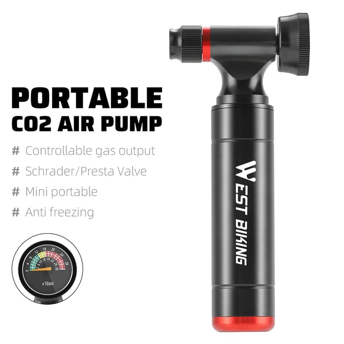 Pompe à CO2 pour vélo en alliage d'aluminium, gonfleur de pneus de vélo, injecteur de CO2 portable pour vélo de route noir