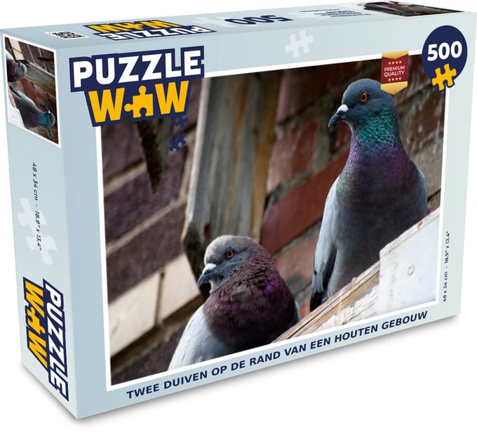 Puzzel Twee duiven op de rand van een houten gebouw - Legpuzzel - Puzzel 500 stukjes