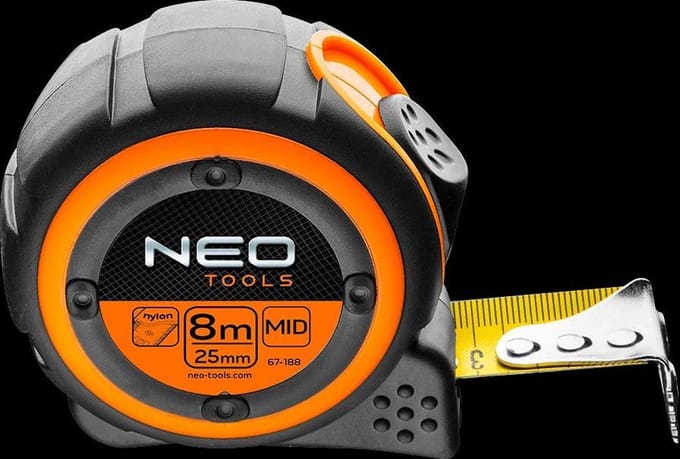 NEO - Stalen Rolmaat - 8m x 25mm - Magnetische Tip - Nylon Coating