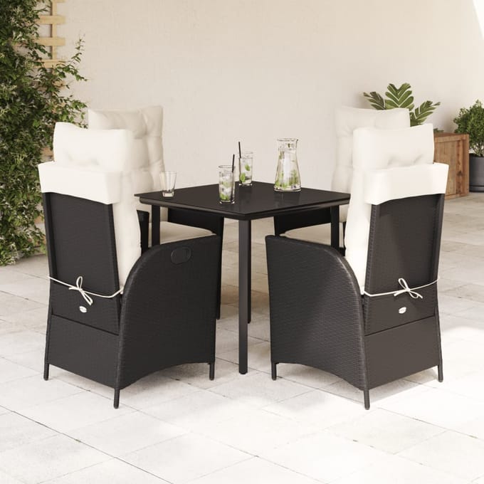 vidaXL - 5-delige - Tuinset - met - kussens - poly - rattan - zwart