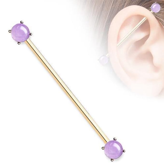 Industrial piercing natuursteen Amethyst - rose goud - LMPiercings