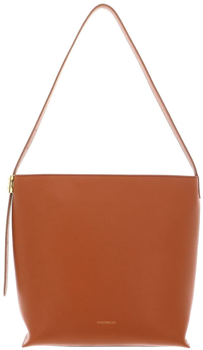 COCCINELLE Leren schoudertas handtas C-Me Lock Handbag Grained Leather Crab Lichtbruin