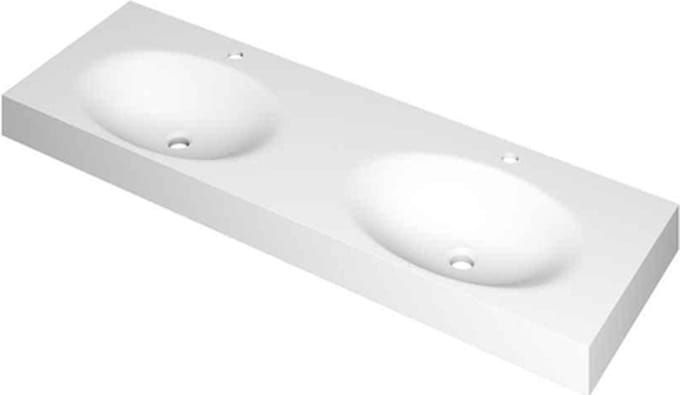 INK Smooth wastafel - 140x45x9cm - 2 wasbakken - 2 kraangaten - polystone wit mat