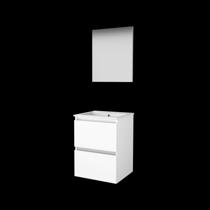 Basic-Line Basic 46 Badkamermeubelset - 50 x 46 cm - Greeploos - 2 Lades - Keramische Wastafel - 1 Kraangat - Spiegel - Ice White