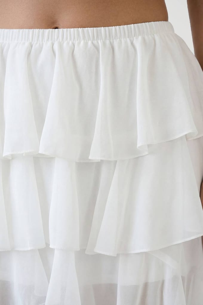 boohoo Dames Chiffon Waterval Asymmetrische Zoom Rok | Creme | Maat: 40