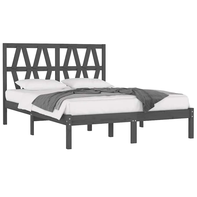 vidaXL - Bedframe - massief - grenenhout - grijs - 200x200 - cm