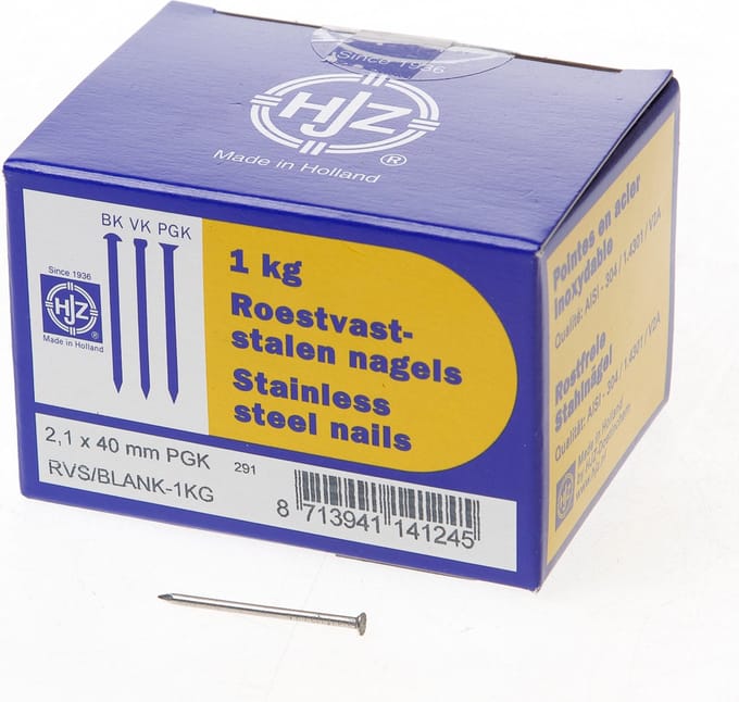 Hjz RVS nagels plat geruite kop 2.1 x 40mm 1kg
