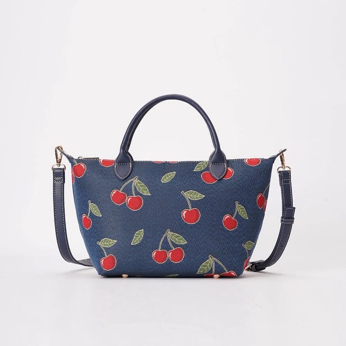 Top Handle - Grab - Handtas - Cherry - Kersen - Blauwe Achtergrond